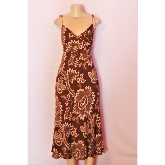 J CREW BROWN FLORAL SILK TIE STRAP SLIP FULLY LINED DRESS 12 - Picture 1 of 5